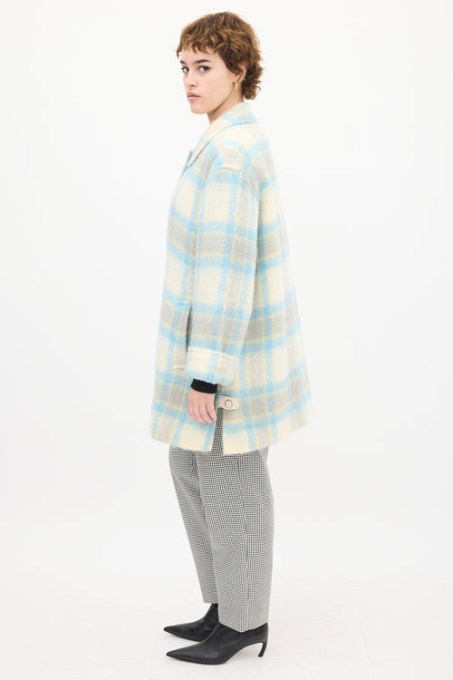 Courrèges White & Blue Mohair Plaid Coat