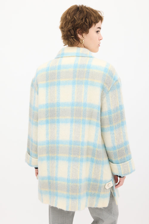 Courrèges White & Blue Mohair Plaid Coat