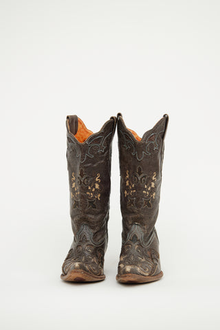 VSP Archive Brown Crackle Western Boot