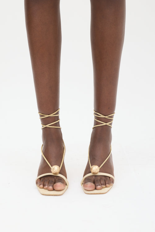 Cult Gaia Beige Raffia Mindy Wraparound Sandal