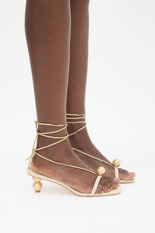 Cult Gaia Beige Raffia Mindy Wraparound Sandal