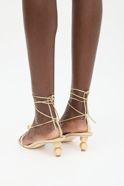 Cult Gaia Beige Raffia Mindy Wraparound Sandal