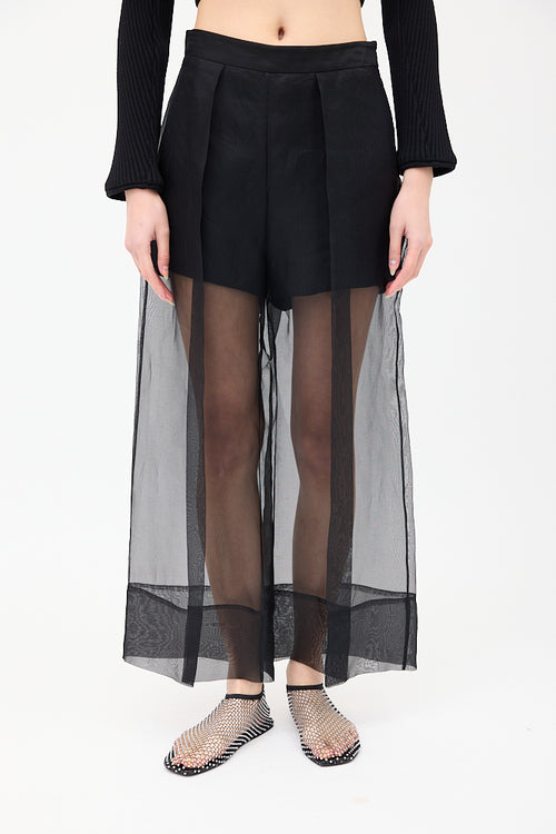 Cushnie et Ochs Black Silk Organza & Crepe Cropped Trouser