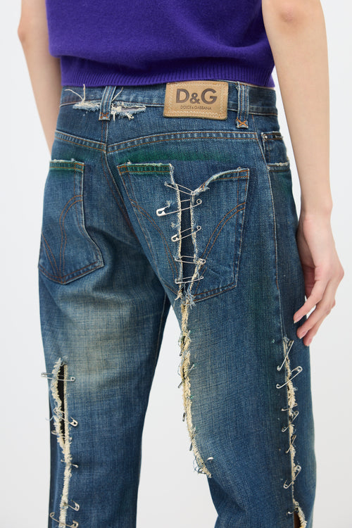 Dolce & Gabbana 2001 Distressed Safety Pin Jeans