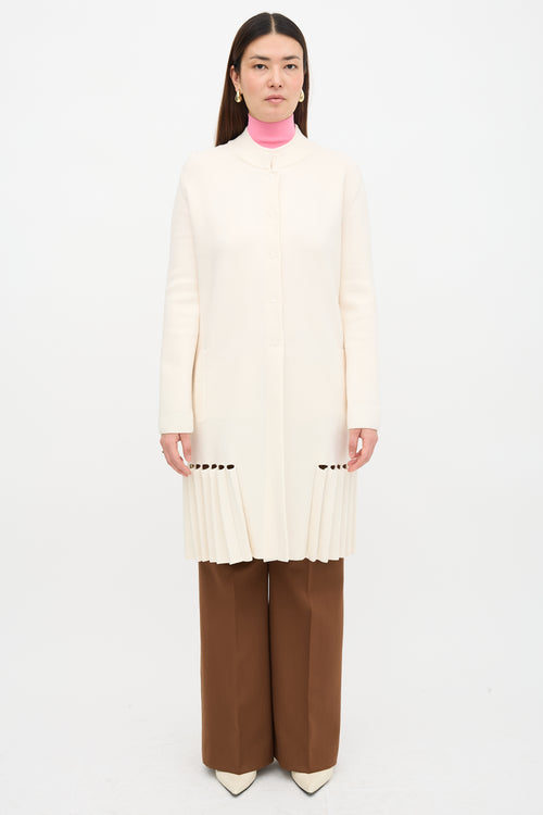 D. Exterior Wool Pleated Hem Cardigan