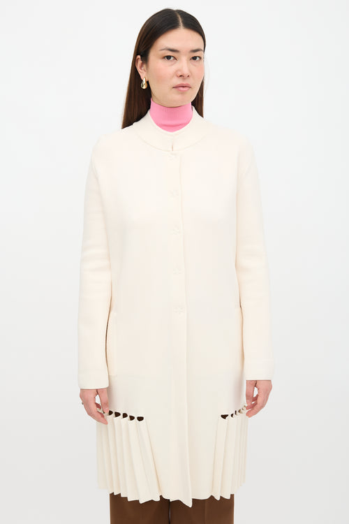 D. Exterior Wool Pleated Hem Cardigan