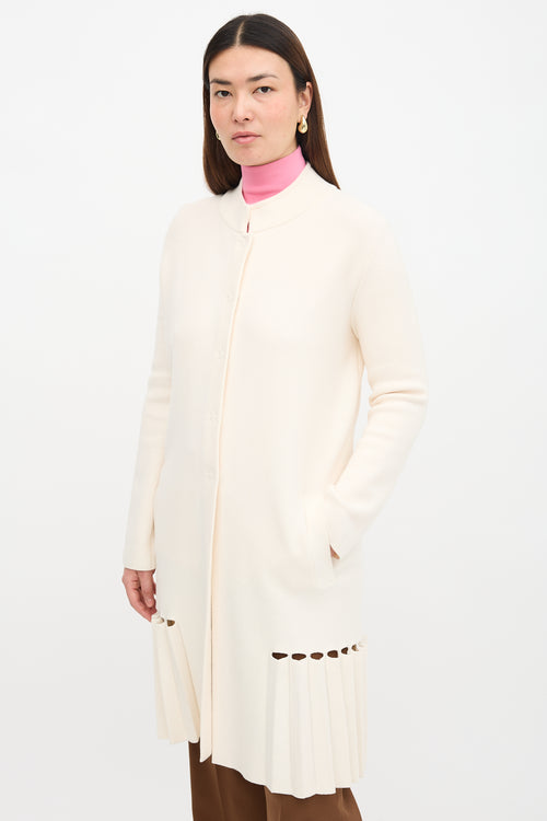 D. Exterior Wool Pleated Hem Cardigan