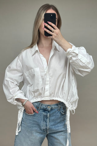 White Drawstring Cropped Shirt