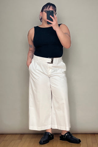 White Wide Leg Belted Trouser