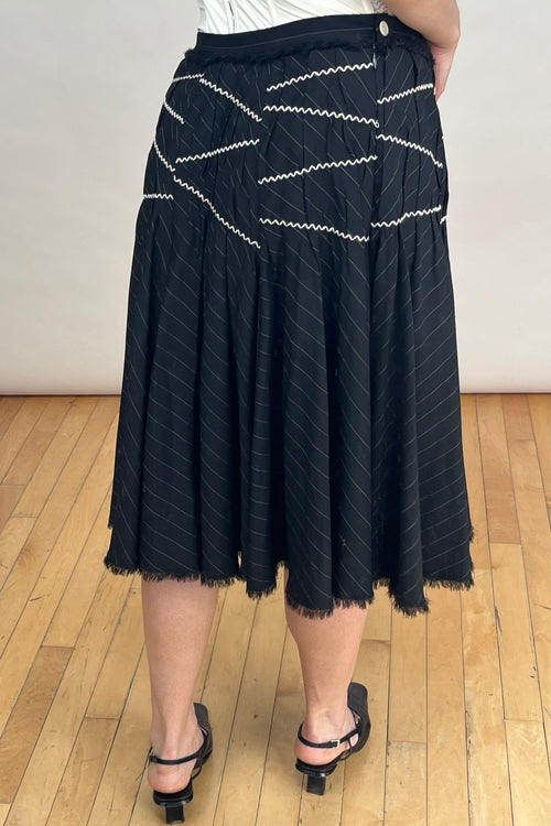 Black & White Pinstripe Pleated Skirt