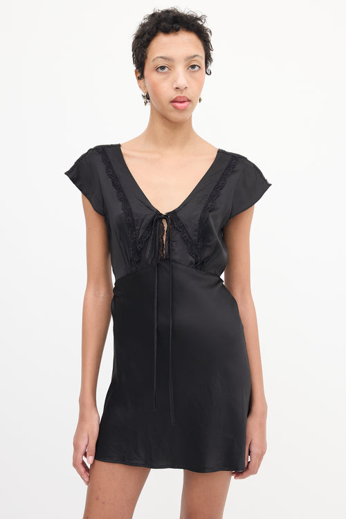 Dana Foley Black Silk Lace Trim Tie Dress