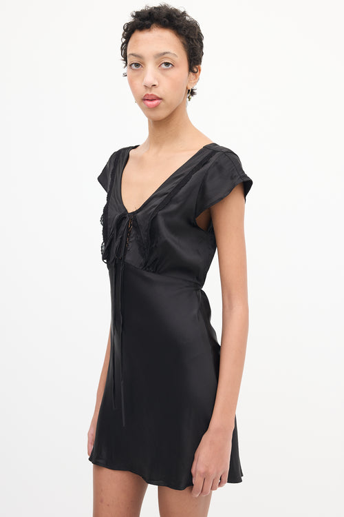 Dana Foley Black Silk Lace Trim Tie Dress