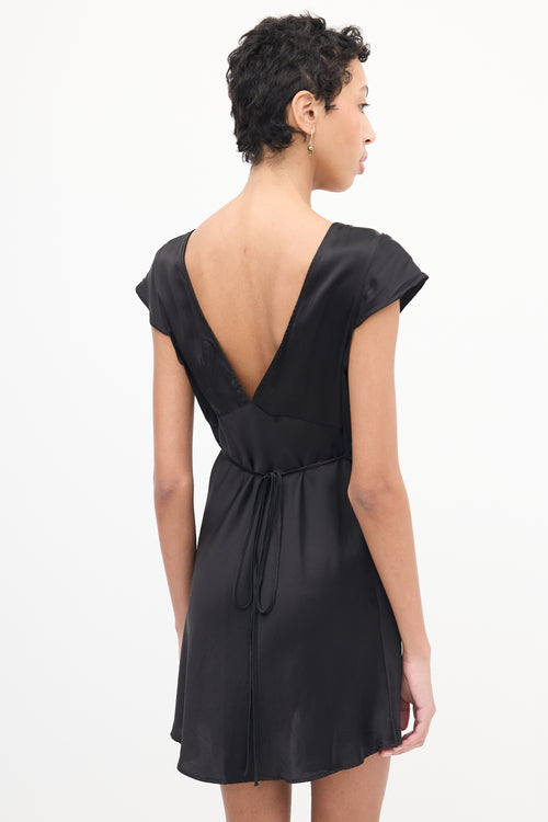 Dana Foley Black Silk Lace Trim Tie Dress