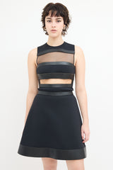David Koma Black Neoprene & Leather Cutout Mini Dress