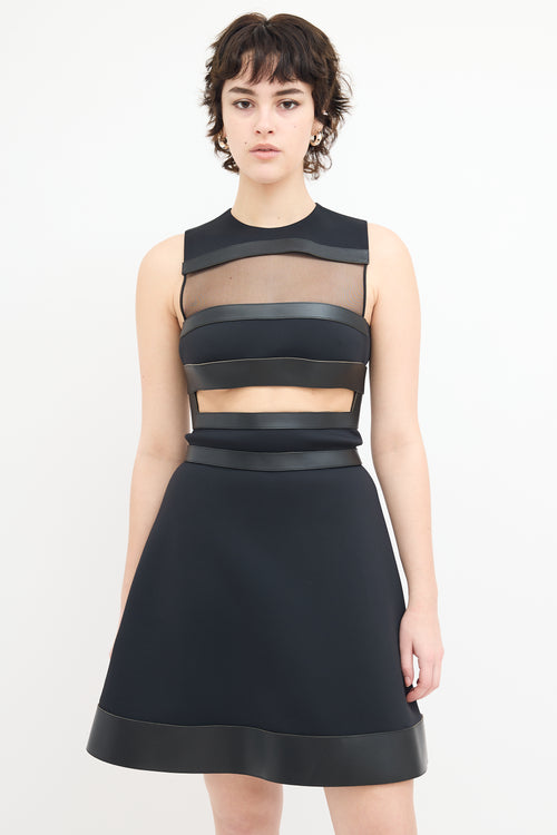 David Koma Black Neoprene & Leather Cutout Mini Dress