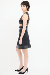 David Koma Black Neoprene & Leather Cutout Mini Dress
