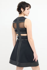 David Koma Black Neoprene & Leather Cutout Mini Dress