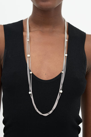 David Yurman Sterling Silver & Pearl 4 Row Necklace