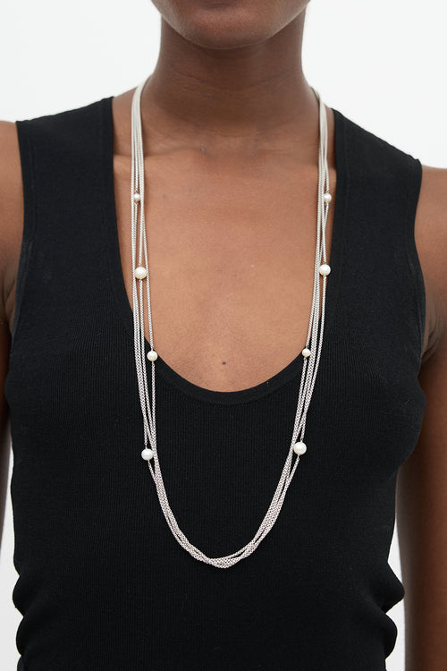 David Yurman Sterling Silver & Pearl 4 Row Necklace