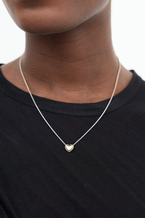 David Yurman Sterling Silver & 18K Gold Heart Pendant Necklace