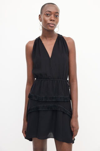 Derek Lam Black Silk Tiered Fringe Dress