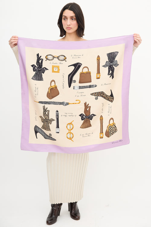 Dior Cream & Multi Silk Print Scarf