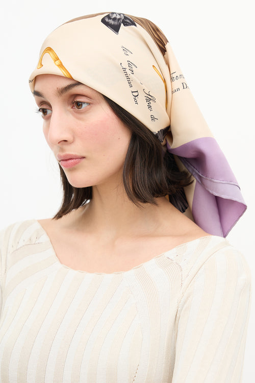 Dior Cream & Multi Silk Print Scarf