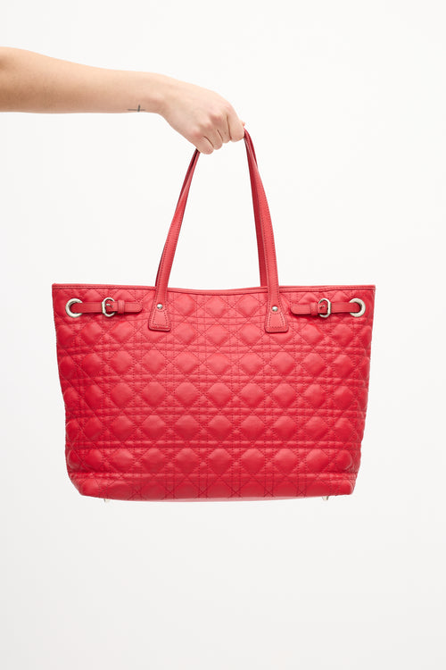 Dior Red Leather Cannage Panarea Tote Bag