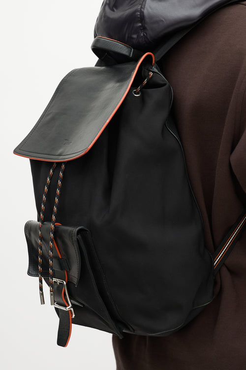 Dior Black Leather & Canvas Drawstring Backpack