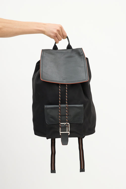 Dior Black Leather & Canvas Drawstring Backpack