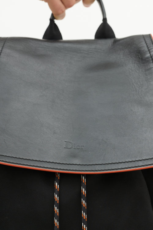 Dior Black Leather & Canvas Drawstring Backpack