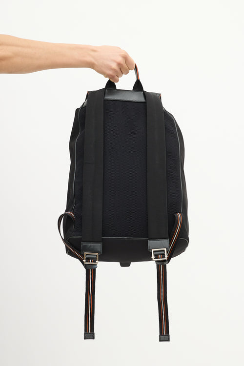 Dior Black Leather & Canvas Drawstring Backpack