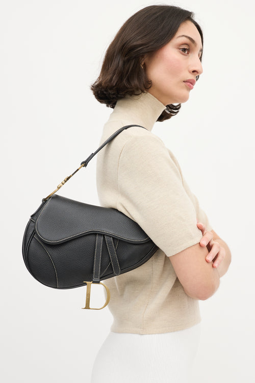 Dior Black Leather Saddle Bag