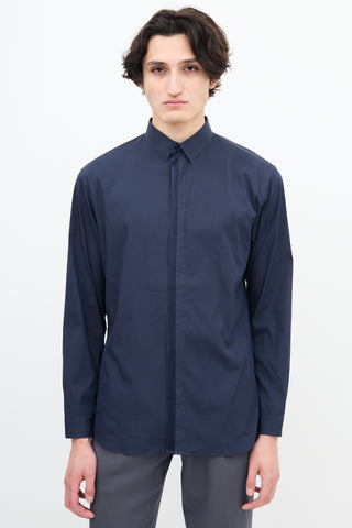 Dior Navy Mesh Striped Placket Shirt