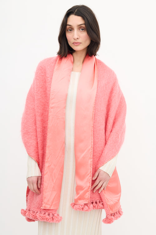 Dior Pink Satin & Knitted Wool Shawl