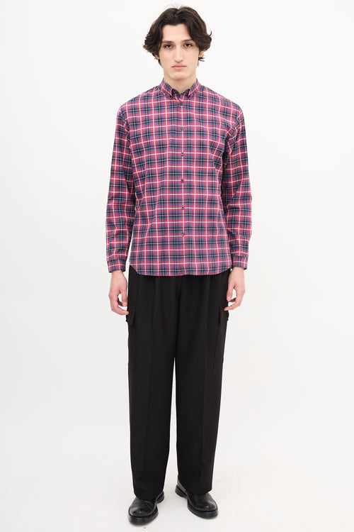 Dior Red  & Navy Checkered Plaid Shirt