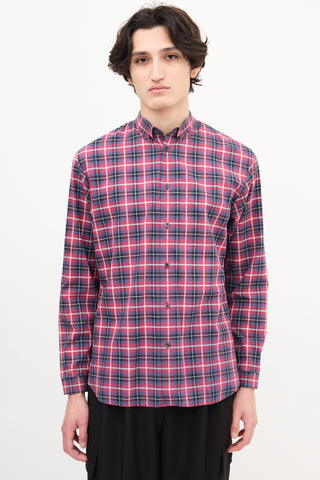 Dior Red  & Navy Checkered Plaid Shirt