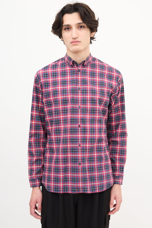 Dior Red  & Navy Checkered Plaid Shirt