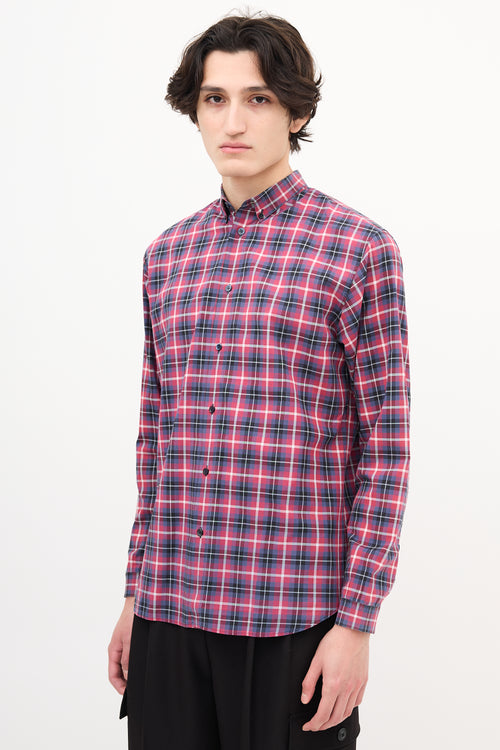 Dior Red  & Navy Checkered Plaid Shirt