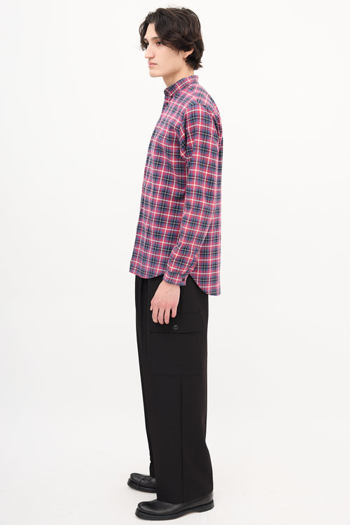 Dior Red  & Navy Checkered Plaid Shirt