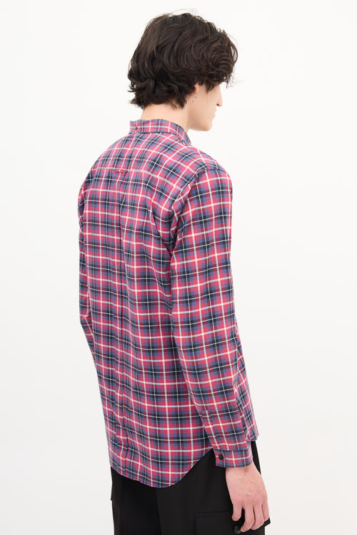 Dior Red  & Navy Checkered Plaid Shirt