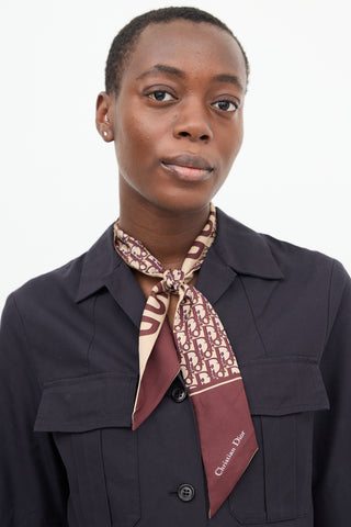 Dior Beige & Brown Silk Oblique Logo Twill Scarf