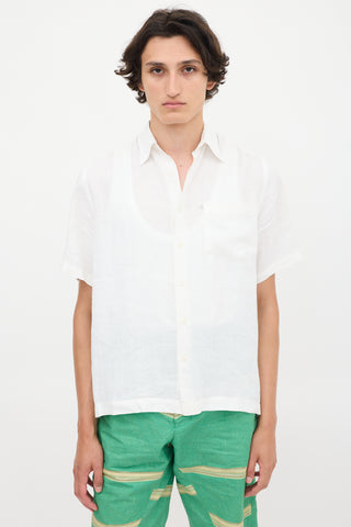 DKNY White Linen One Pocket Shirt