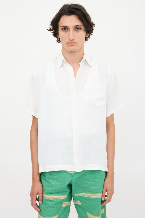 DKNY White Linen One Pocket Shirt