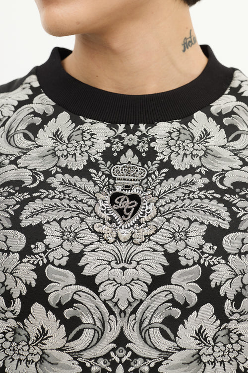 Dolce & Gabbana Black & Silver Baroque Brocade  Sweater