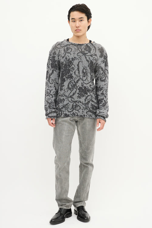 Dolce & Gabbana Grey Wool Two Tone Paisley Knit Sweater