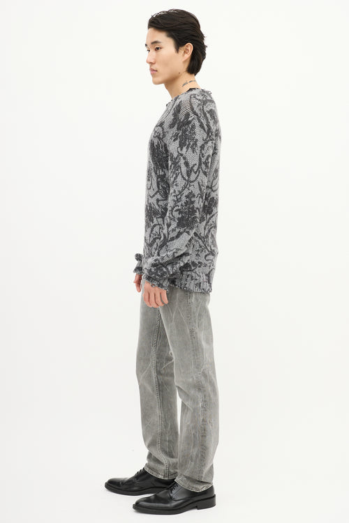 Dolce & Gabbana Grey Wool Two Tone Paisley Knit Sweater