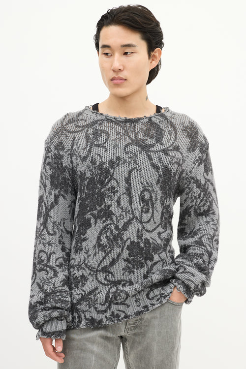 Dolce & Gabbana Grey Wool Two Tone Paisley Knit Sweater