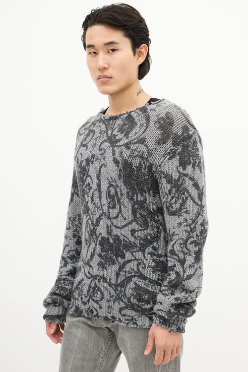 Dolce & Gabbana Grey Wool Two Tone Paisley Knit Sweater