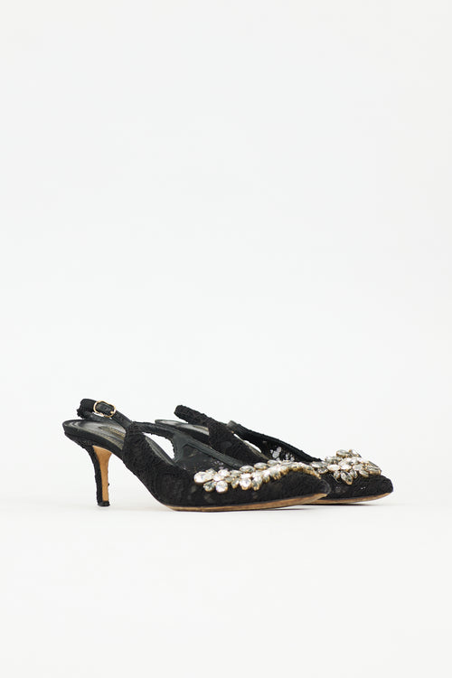 Dolce & Gabbana Lace & Crystal Slingback Heel